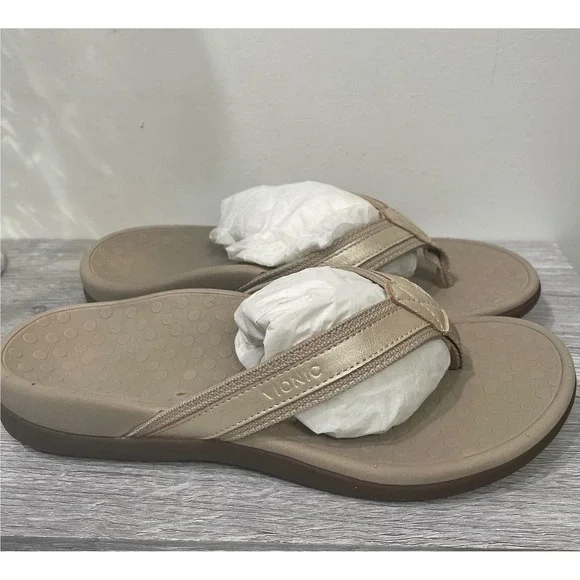 Vionic Tide II Gold Metallic Flip Flops Sandals Orthaheel Womens 6 NEW - Picture 2 of 6